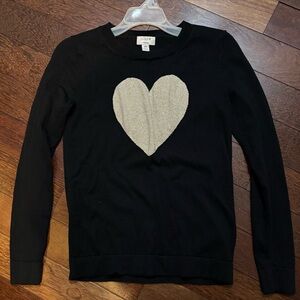 J. Crew Black Sweater with Cream Heart